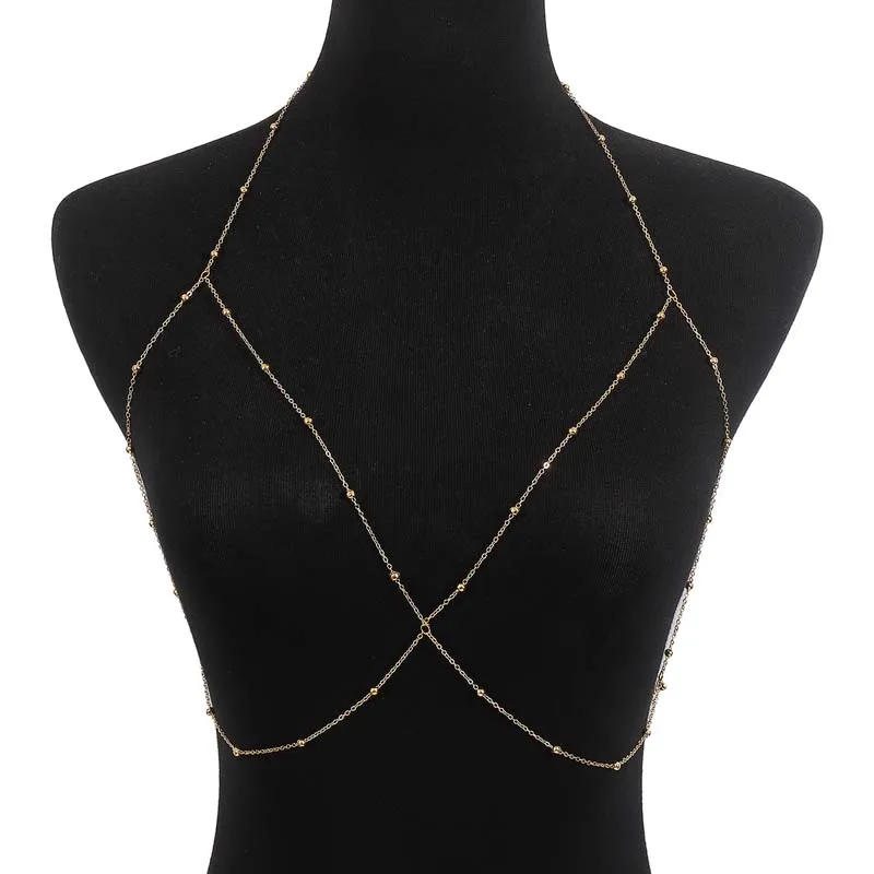 مثير الذهب اللون مطرز الصدر سلسلة للنساء 2025 جديد مبالغ فيه المعادن الخرز المستديرة رقيقة سلسلة الجسم سلسلة هدايا مجوهرات الحفلات