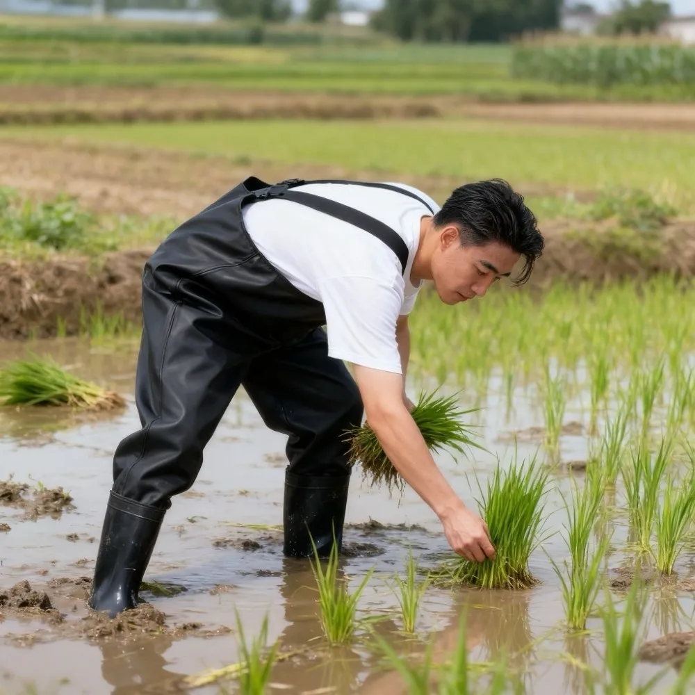 

Rain Pants Waterproof Chest Wader Quick-Dry Insulated Fishing Water Pants with Boot Durable Thick Suspender Trousers For Fish