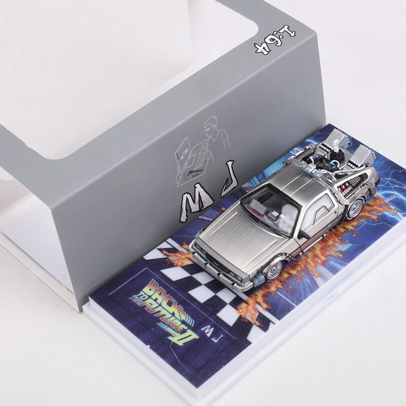 MJ 1:64 DeLorean DMC I II III De volta para o futuro Time Machine Mr.Fusion Diecast Toy Vehicle Car Model