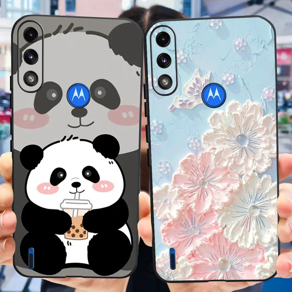 For Motorola Moto E7 Power / Moto E7i Power Soft TPU Black Silicone Case For MOTO E7power E7ipower Cute Panda Cartoon Phone Case