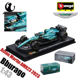 In-stock Bburago 1:43 Aston Martin Aramco F1 Team AMR23 2023 Car Model#14 Alonso #18 Stroll Dust Cover Alloy Car Die Cast Toy