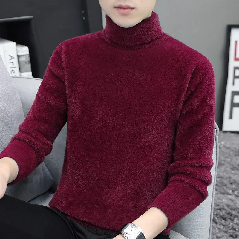 

Утепленный двусторонний мужской вязаный свитер с высоким воротником, базовый слой, двойной воротник-стойка, зимний теплый