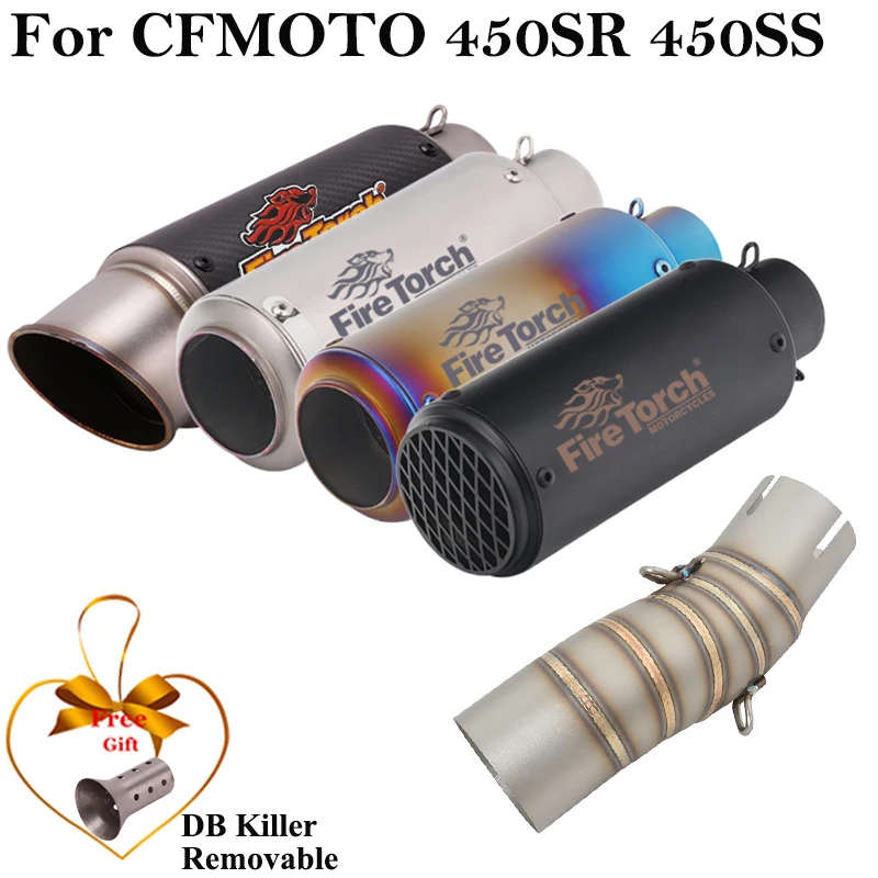

Надевается для CFMOTO 450SR 450SS 2022 2023 Система выхлопной трубы мотоцикла, среднее звено, глушитель из углеродного волокна, побег 51 мм DB Killer