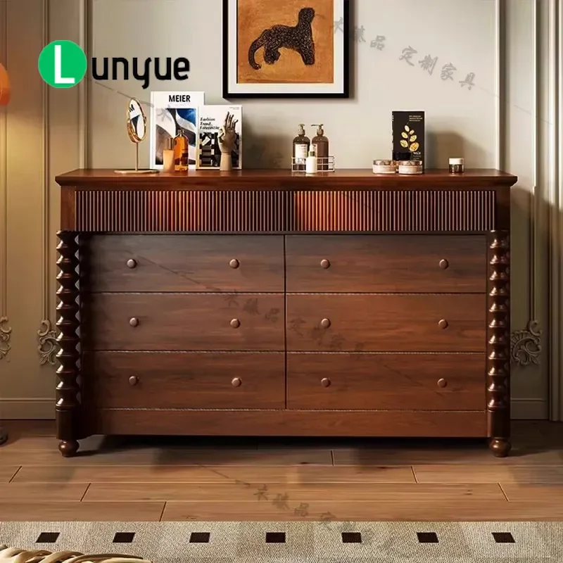 French Retro Solid Wood Door Cabinet American Style Light Luxury Antique Sideboard for Living Room Dining Room Wall Storage