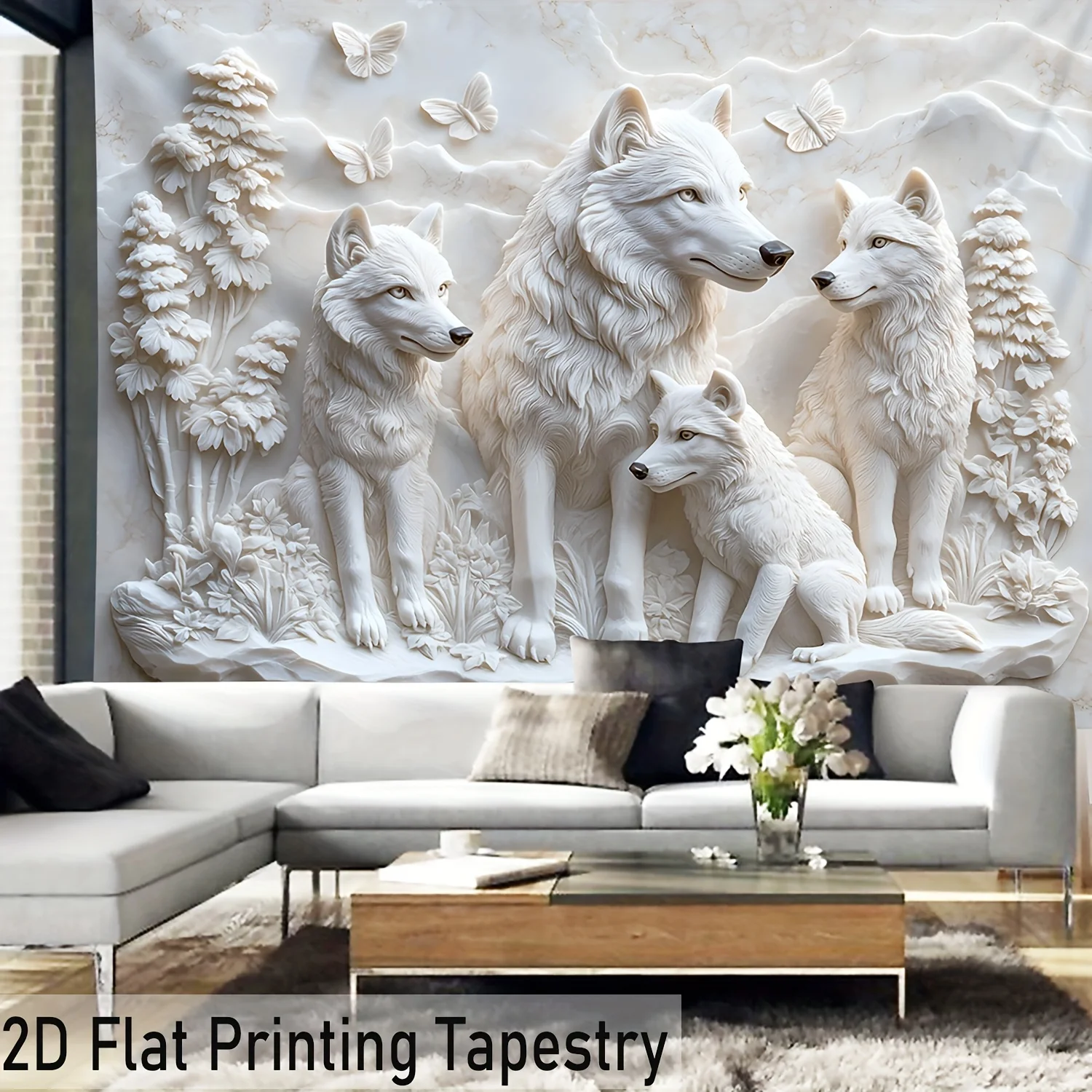 

A wolf pack totem polyester tapestry, 2D high-definition wall art, party atmosphere decoration, including installation kit