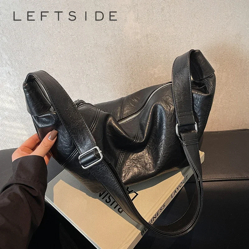 

LEFTSIDE Big PU Leather Crossbody Bags Lady Design Hobo Shoulder Bag for Women 2024 Designer Y2K New Trend Handbags and Purses