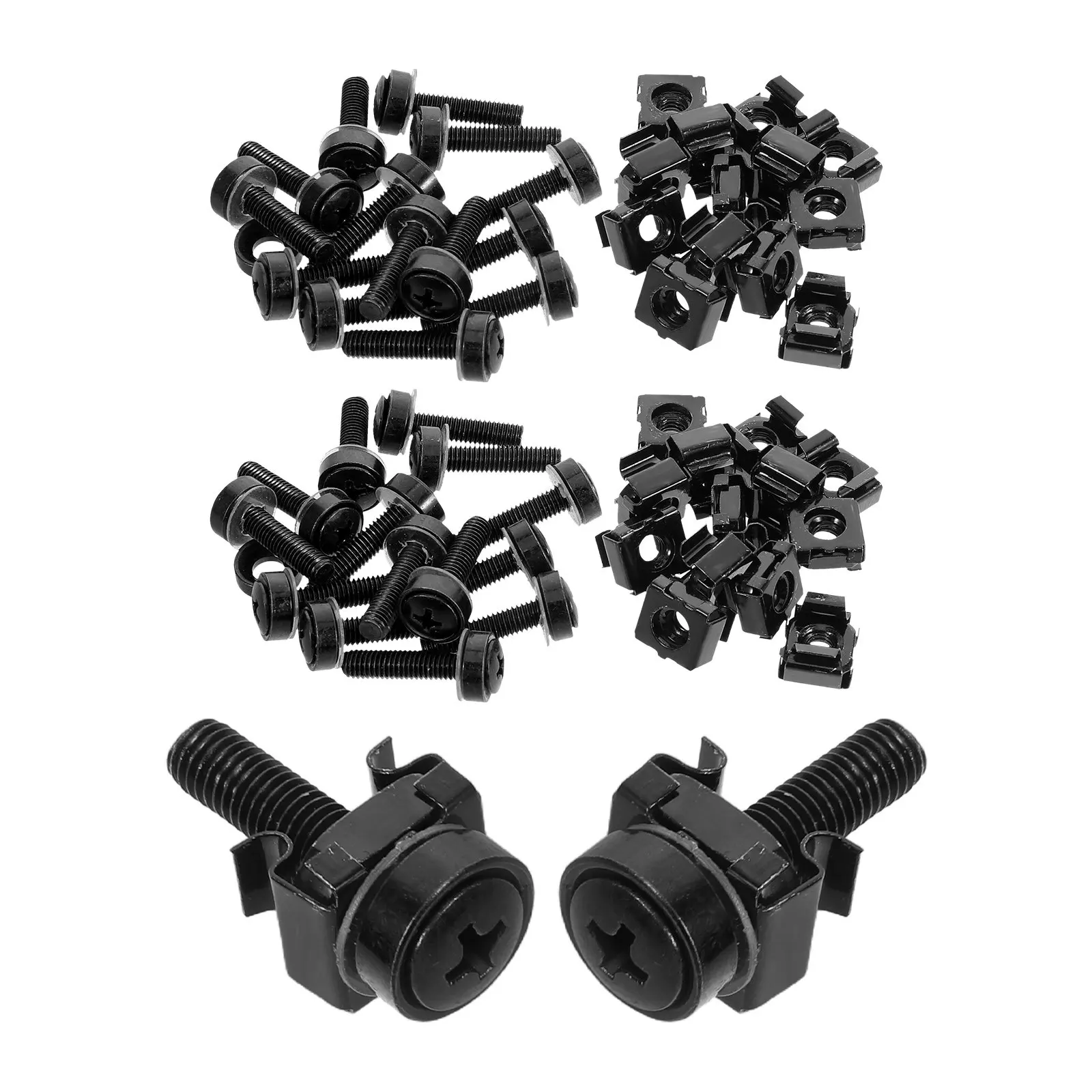 50pcs Rack Mount Cage Nuts & Screws M5x25mm Metal Fasteners for Network Server Cabinet Wall Rack Accessories