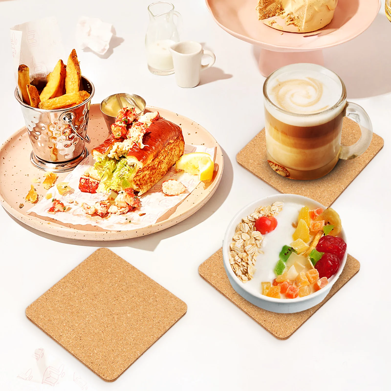 

3 pcs Soft Cork Coasters Square Absorbent Cup Mats Heat Resistant For Home Office Coffee Shop Furniture Table Protection