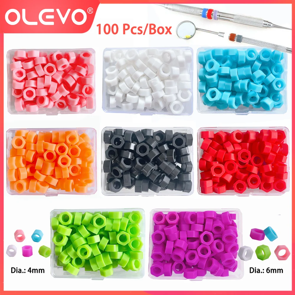 OLEVO 100 buah cincin kode warna silikon gigi, bahan identifikasi instrumen kedokteran gigi lingkaran odontologi