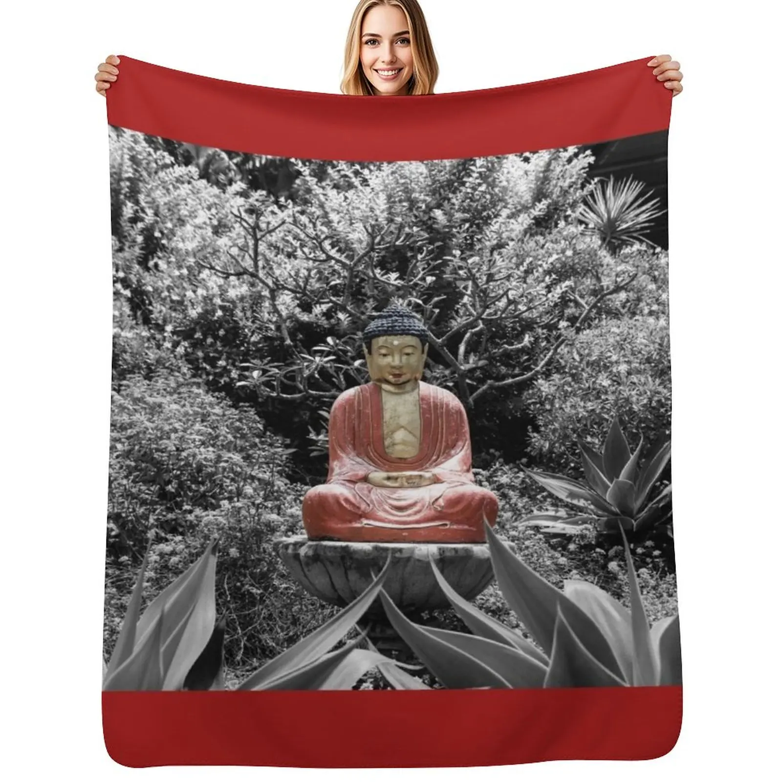 

Garden Buddha in Red Throw Blanket Kid'S Quilt Luxury Throw for babies Blankets