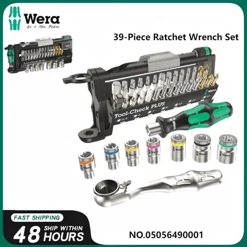 WERA 05056490001 Tool-Check Plus 슬롯형 래칫 드라이버 1/4인치 헤드 39개, 27 RA 멀티 메트릭 소켓 편리한 도구