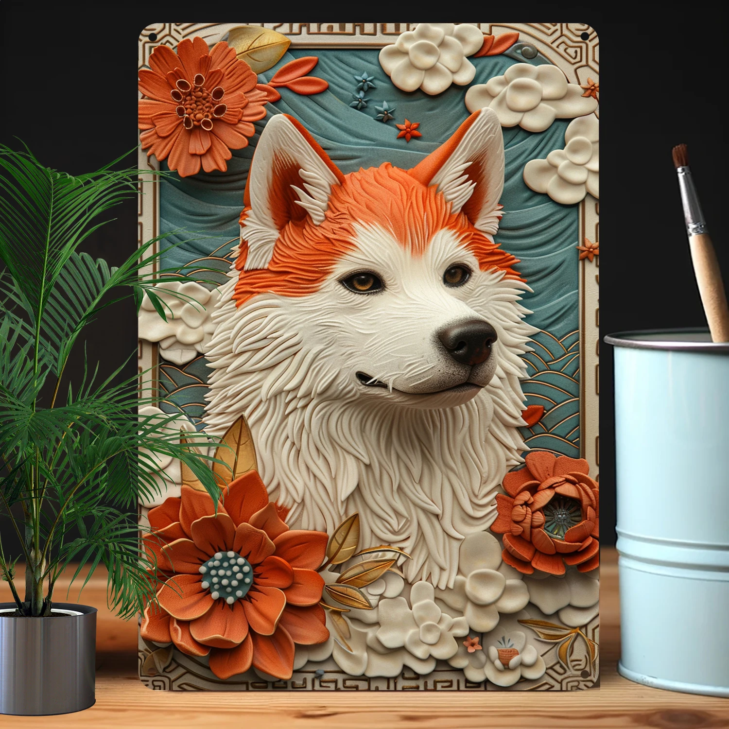 Akita Dog 3D Embossed Metal Wall Art - Aluminum Sign, Moisture Resistant, for Home Decor - Unique Gift A1785