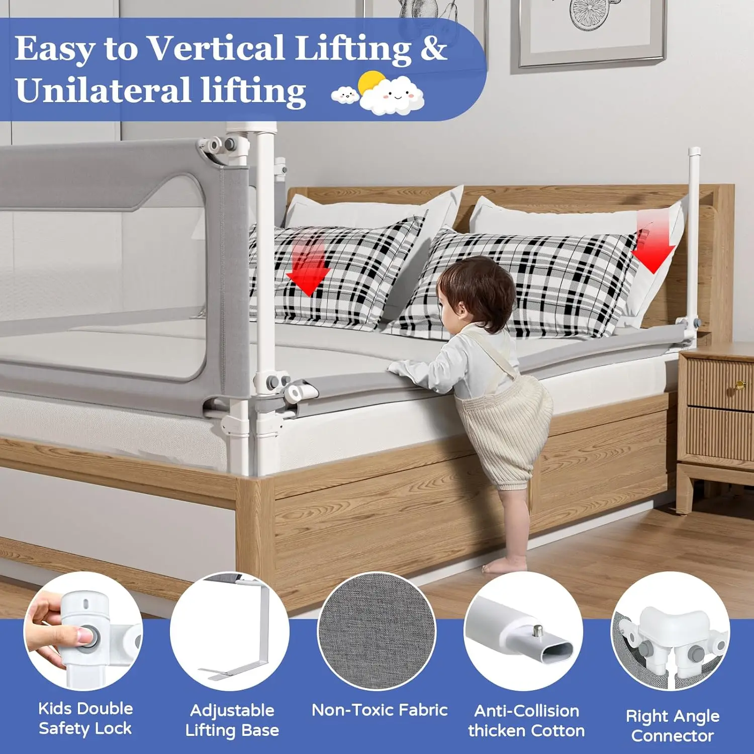 Bed Rails for Toddlers （3 Pack）, Upgrade Height Adjustable Baby Rail Guard Specially Designed for King Size Bed(3 Pack78.7x78.7x