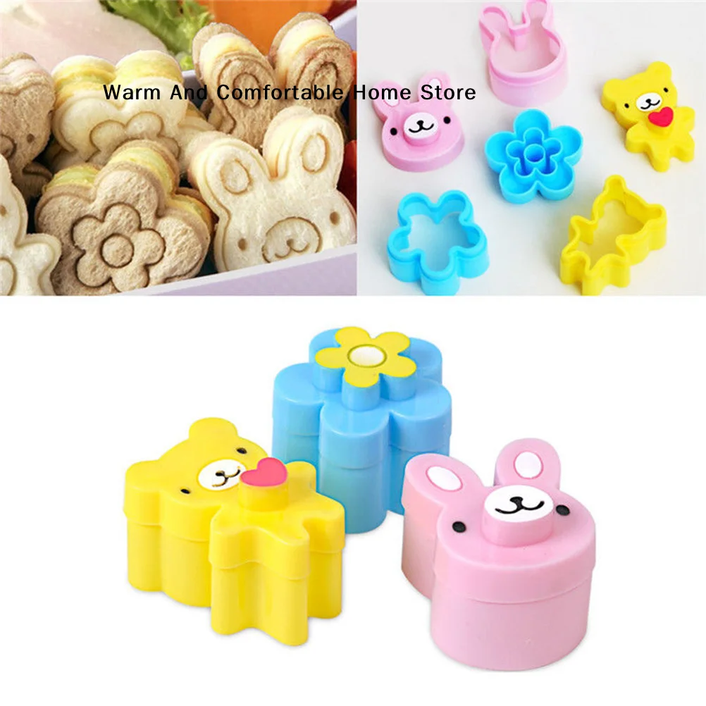 【W】3pcs Sandwich Cutters Cookie Bread Mold Rabbit Panda Flower Bento Box Decorating Tools DIY Sandwich Cake Kitchen Gadgets