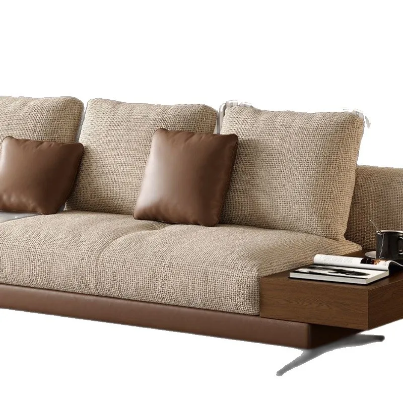 

New Chinese Song-style aesthetic cotton and linen sofa Italian-style large and small apartment straight row living room villa co