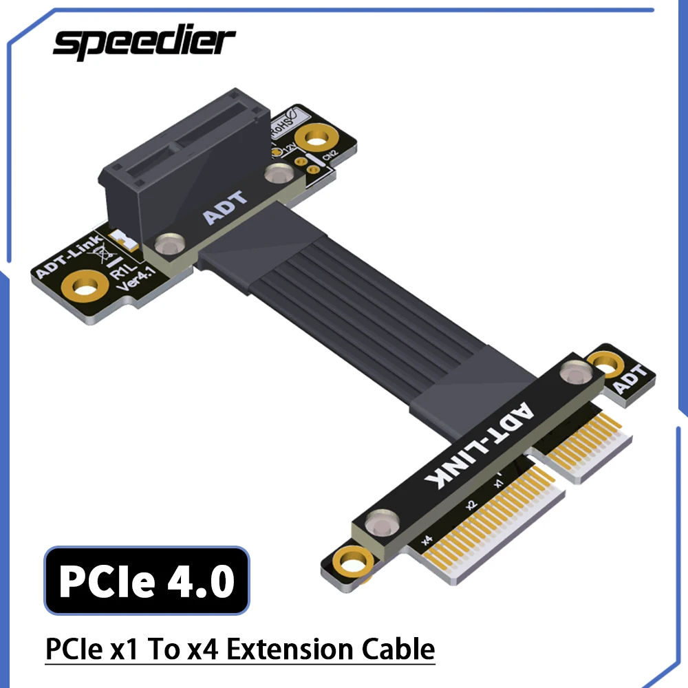 Cable de extensión de cinta profesional PCIe 4,0x1 A x4 hembra a macho, PCI E 1x a 4x, tarjeta elevadora, extensor de GPU Vertical de 90 grados