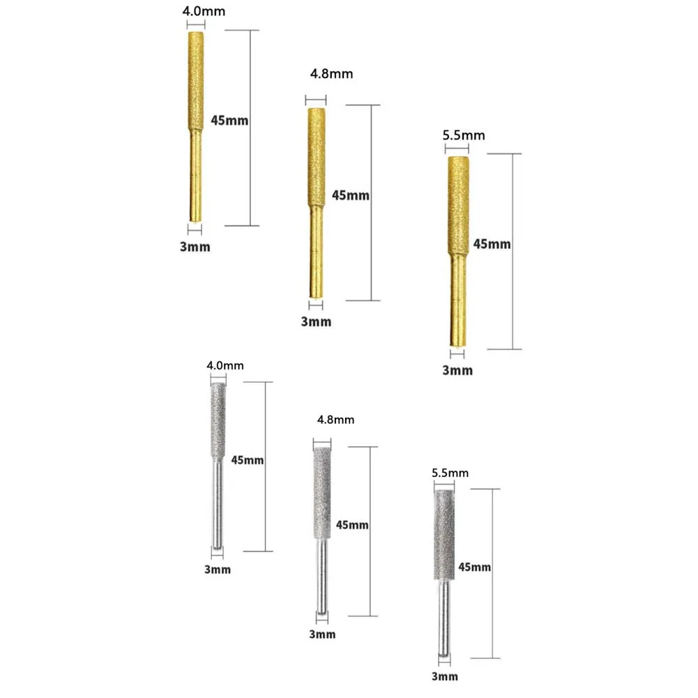 

6pcs Diamond Grinding Head Burr 4MM/4.8MM/5.5MM Grinder Chain Saw Drill Carving Eners For Metal Jade Wood Molds Polishing Tools