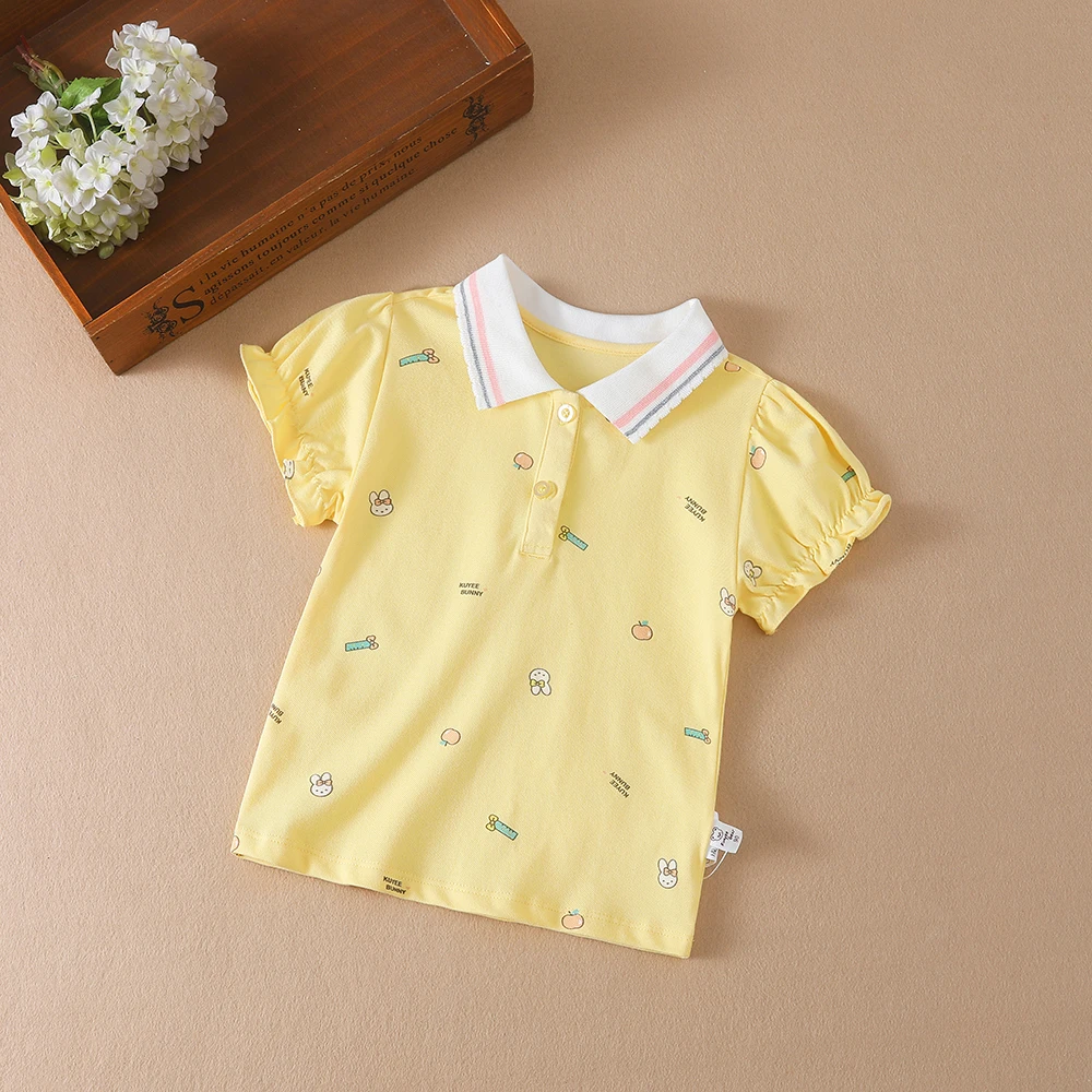 Baby Girls Summer Shirt 2024 New Kids Cotton Short Sleeved Clothes Kids Polo T-shirt Baby Turn-Down Collar Clothes