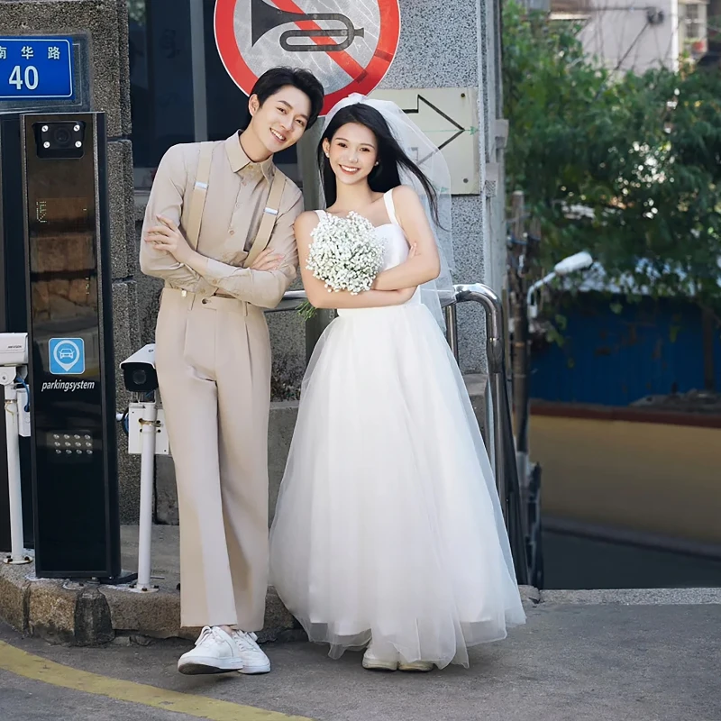 Vestidos de novia elegantes hasta el tobillo para mujer, vestido de novia de tul con corte en A, tirantes finos simples, vestidos de fiesta, vestido de noche