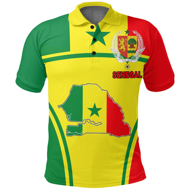 Senegal Flag Map 3D Print Polo Shirts For Men Clothes Africa Boy Short Sleeve POLO Shirt Coat Of Arms Jersey National Emblem Top