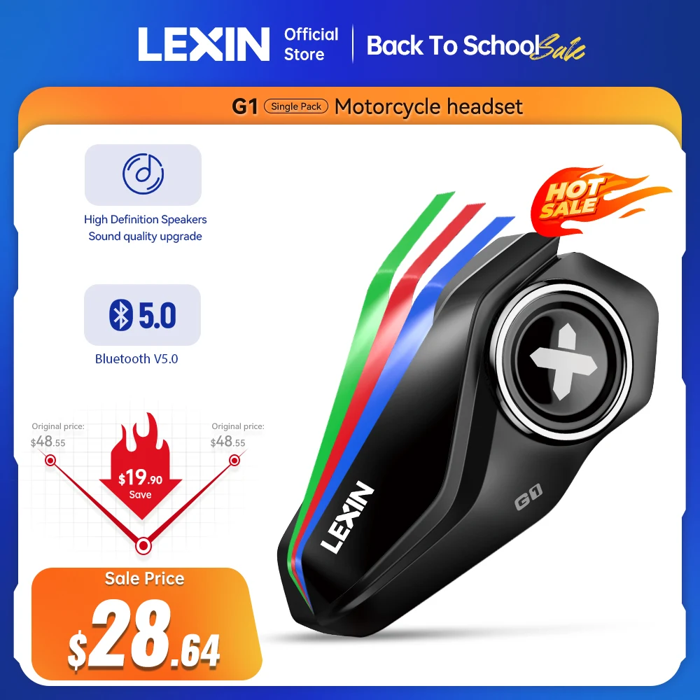 Lexin G1 Motorrad-Bluetooth-Headsets für Helm, Bluetooth 5.0, High-Definition-Lautsprecher, Klangqualitäts-Upgrade