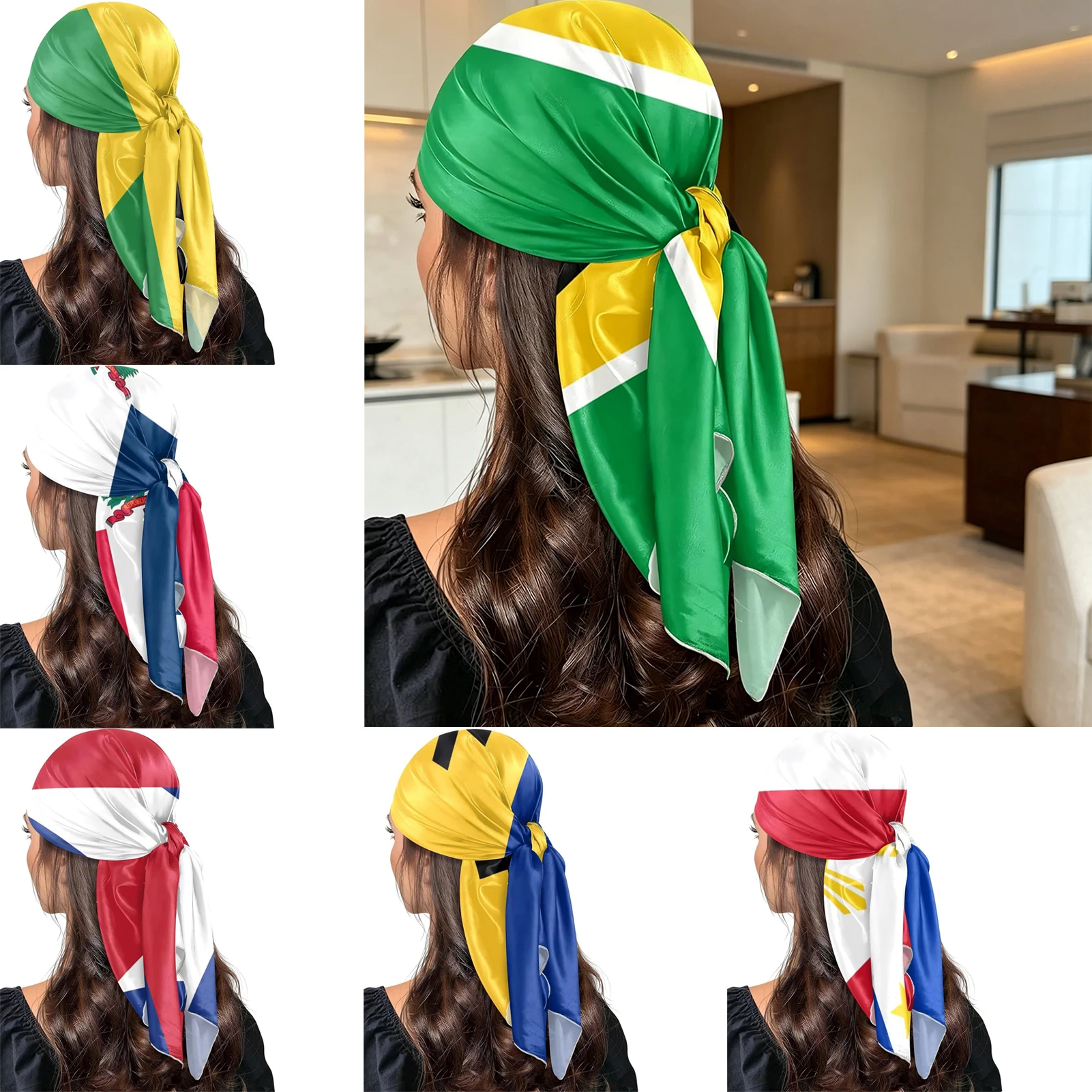 Patriotic National-Flag Squared Scarf Independence Day Themed Head Wrap Breathable And Skin-Friendly Fabric For Beach Holiday
