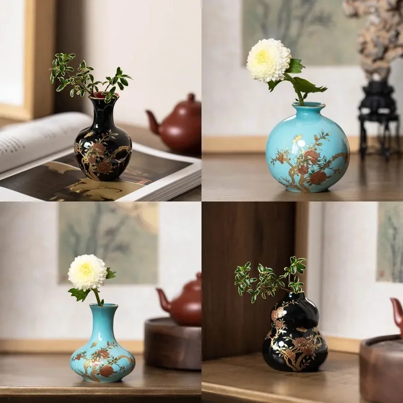 Ceramic vase living room flower arrangement antique gilt Chinese home entrance high-end decoration ornament