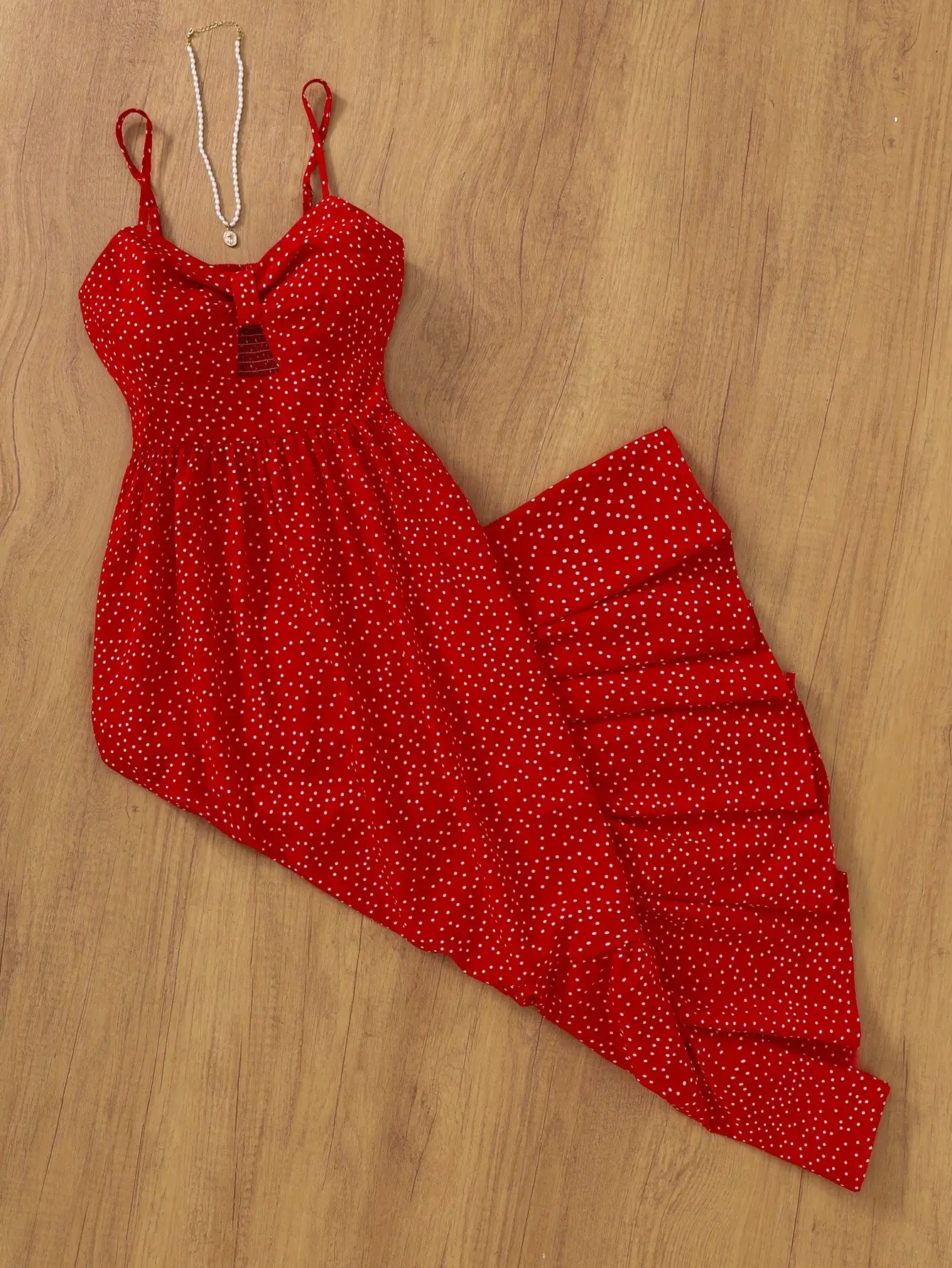 

Women's Red Polka Dot Flare Backless Dress with Ruffles for Party Spring Evening