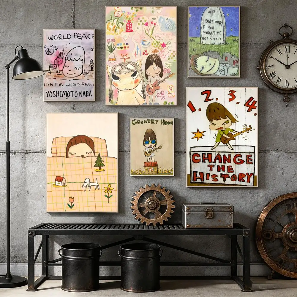 Y-Yoshitomo Nara Art Painting Calligraphy Canvas Poster Bedroom Living Room bar Hallway House interior Wall Decor