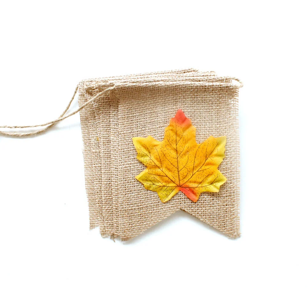 

Maple Leaf Burlap Banner Durable Swallowtail Shape Printed Maple Pattern Party Decoration Garland Bunting for Thanksgiving Event
