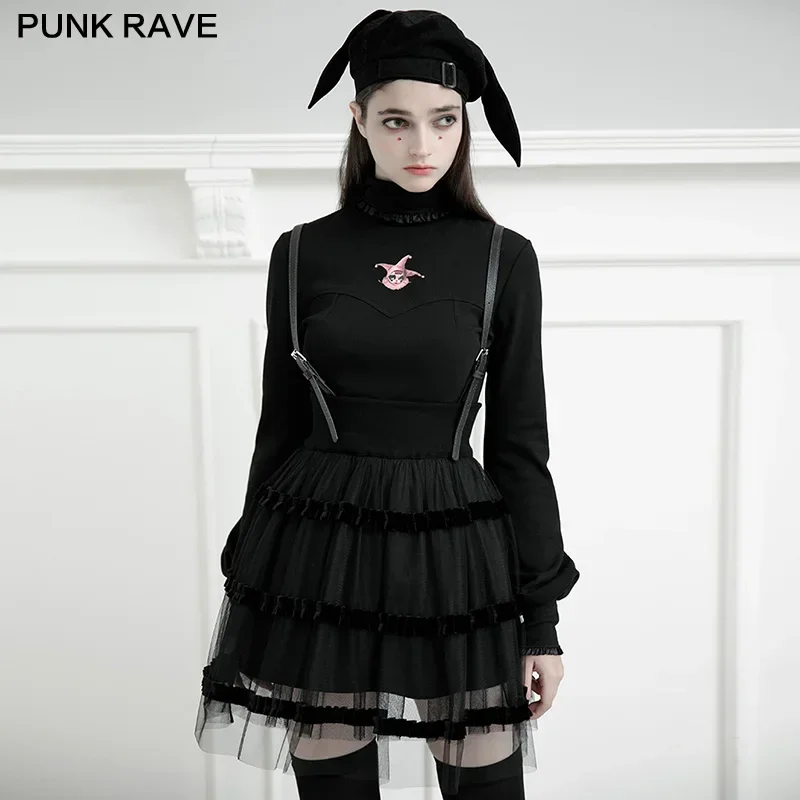 

PUNK RAVE Women's Gothic Back Strap Mesh Bubble Skirt Punk Gorgeous Removable Straps Party Stage Performance Girl Short