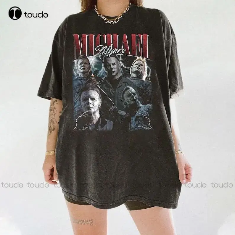 Vintage Michael Myers Halloween Shirt Michael Myers Home Night Plus Size Washed Denim T-Shirt Halloween Horror Halloween Party