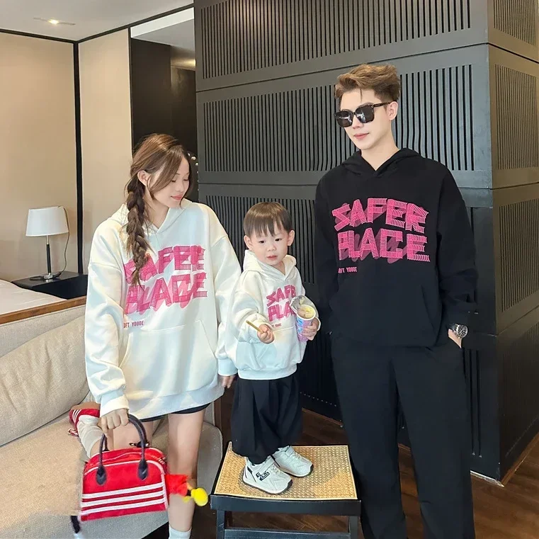 Matching Clothes for The Whole Family Hooded Sweatshirts Dad Mom Daughter Son Hoodies Baby Romper Korean Parent-child Clothing