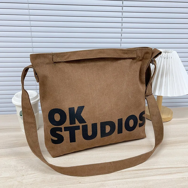 Japanese Men\'s Heavy Wash Canvas Bag Tote Bag Men\'s Large Capacity Storage Shopping Commuter Shoulder Bag