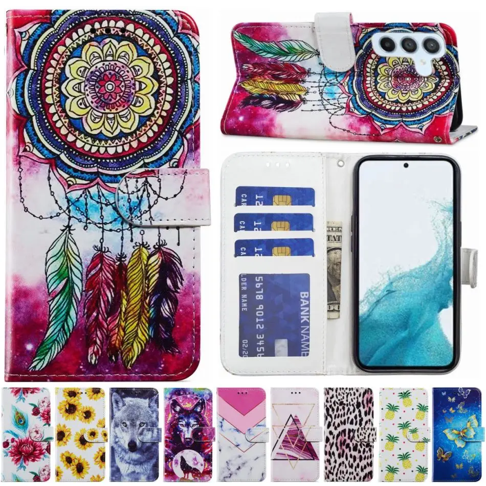 Cute Painted Case For Motorola Moto E13 E20 E22 E32S E30 E40 E7 Plus One Action G40 Funsion Wallet Card Slot Protect Coque D18E