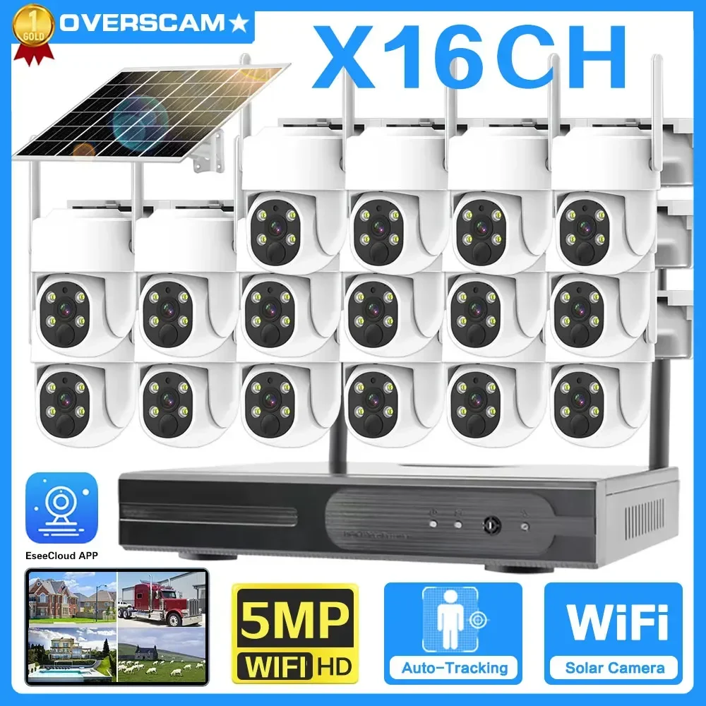 16CH 5MP NVR Lower Consumption Solar Panel Battery Track Surveillance Sysrtem Wireless 5MP PTZ Security Camera Surveillance Kit