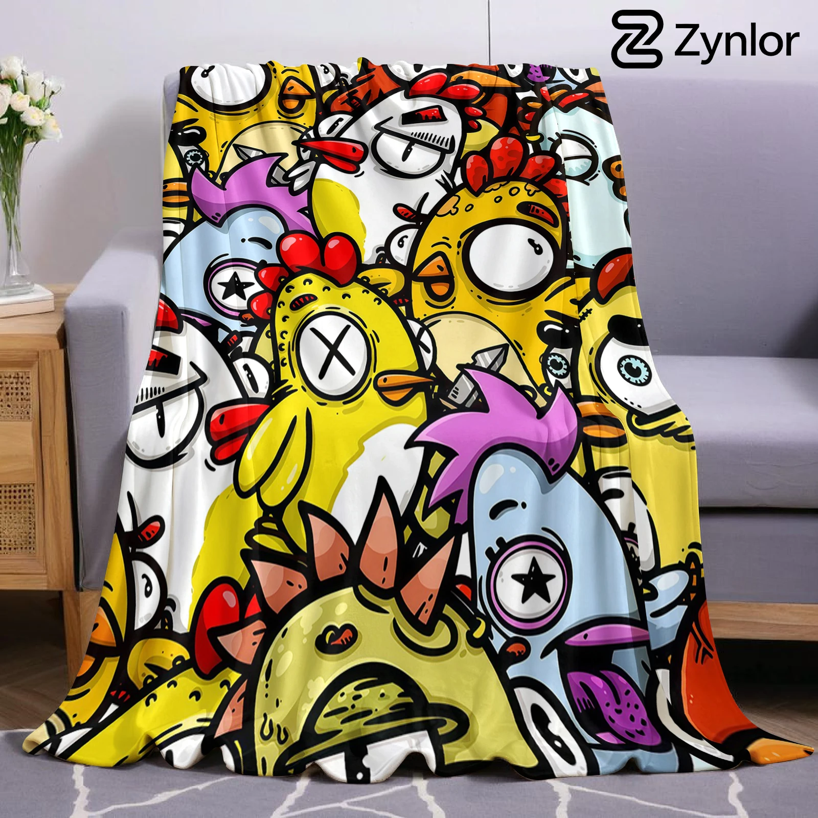 Graffiti Chicken Ultra Soft Sherpa Fleece Blanket Fluffy Warm Halloween Cozy Throw for Sofa Couch Bedroom Gift All season