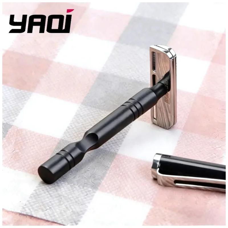 YAQI Mens Shaving Safety Razor Light Weight AC Blade Excalibur Single-edged Chrome And Black Color Aluminum Handle