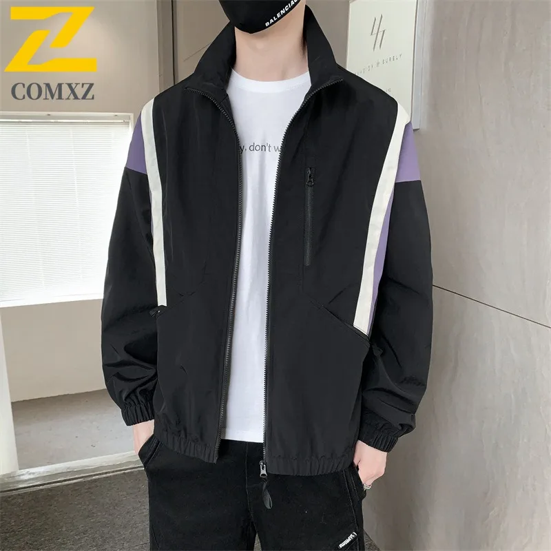 

COMXZ 2025 Jacket Men Stand Collar 2024 Autumn Winter New Mens Korean Casual Patchwork Color Block Youth Top Trendy Coat