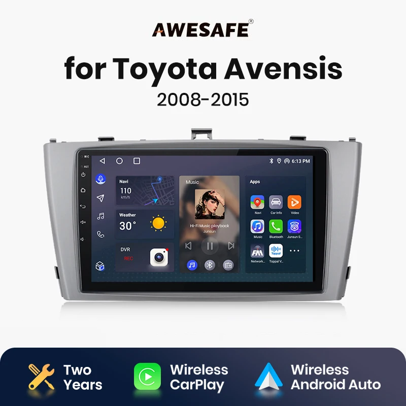 AWESAFE Wireless CarPlay Android Auto Radio for Toyota Avensis 2008 2009 2010 2011 2012 2013 2014 2015 GPS 2din autoradio