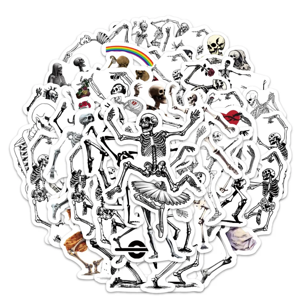 

10/60PCS Dancing with Death Skeleton Cartoon Doodle DIY Decorative iPad Suitcase Guitar Water Cup Waterproof Sticker Kids Toy