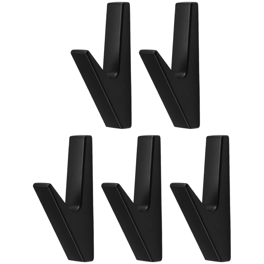 5Pcs V-Shape Zinc Alloy Wall Hooks Concealed Mounting For Bathroom Kitchen Bedroom Black Coat Hanger Organization Hooks