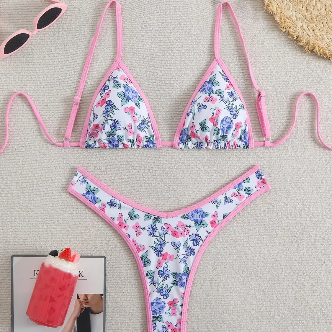 

Новый пляжный бикини с принтом, женский купальник с завязками, разделенное бикини