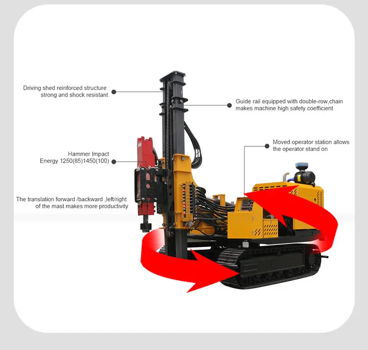HOT SALE YANMAR Di esel Engine PV Photovoltaic Project Hydraulic Pilling Drilling Machine Pile Driver Telescopic Design Mast