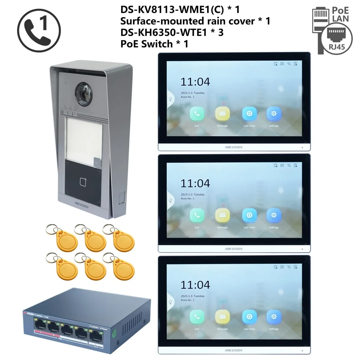 HIKVISION Original mehrsprachiges POE-Video-Gegensprechanlage-KIT, einschließlich DS-KV8113-WME1(C) und DS-KH6350-WTE1 und PoE-Switch
