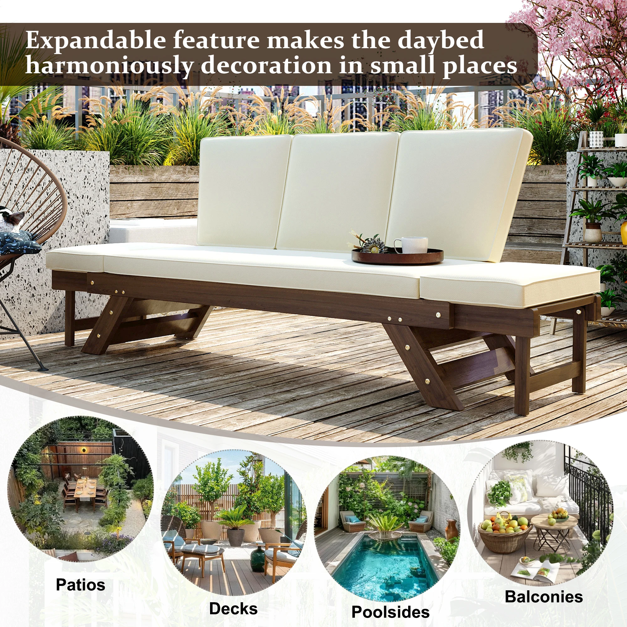 Verstellbares Acacia-Holz-Tage – Outdoor Daybed Furniture Bewertung und Preis