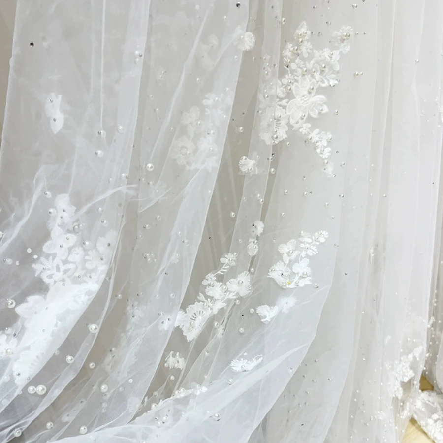 جديد وصول العاج 3 متر العروس طرحة زفاف الدانتيل مطرز اللؤلؤ اكسسوارات الزفاف velos دي novia حجاب الزفاف