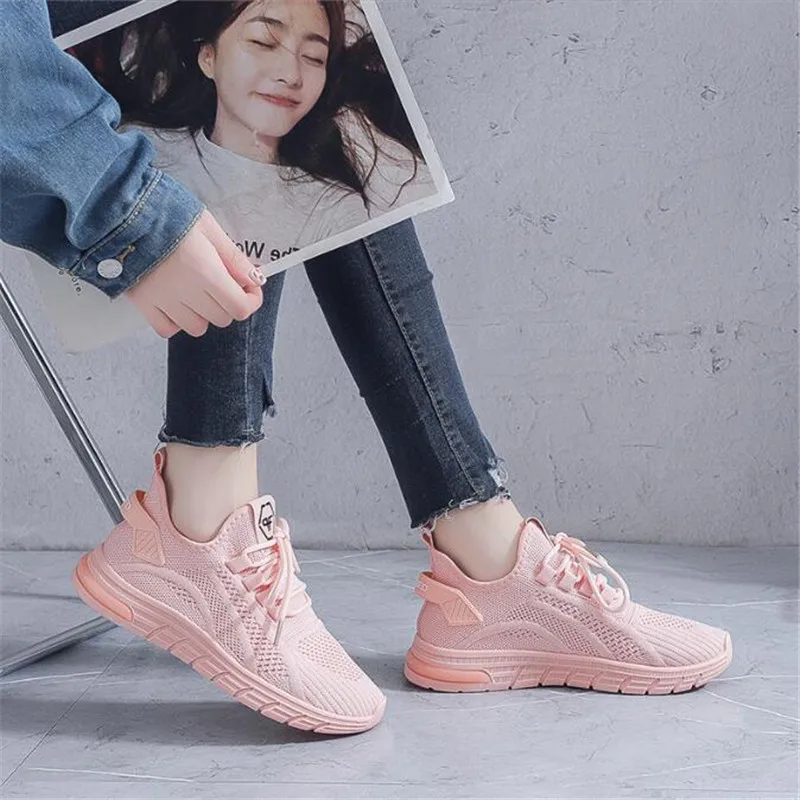 Women Breathable Sneakers 2022 Spring New Color Matching Mesh Lace Up Ladies Casual Shoes Outdoor Flat Sport Vulcanized Shoes