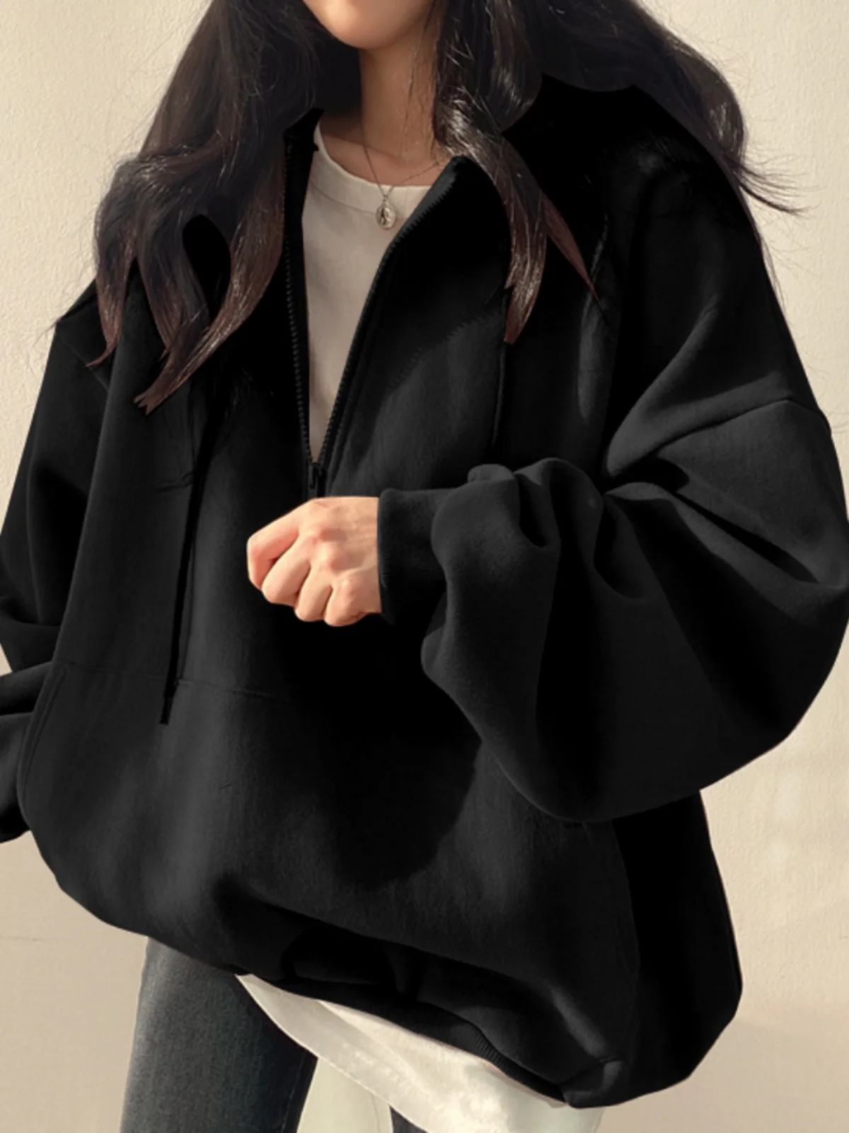 

Loose Fit Pure Color Hoodie Women's Casual Thin Style Spring Autumn Winter Versatile Comfortable Polyester Cotton Blend