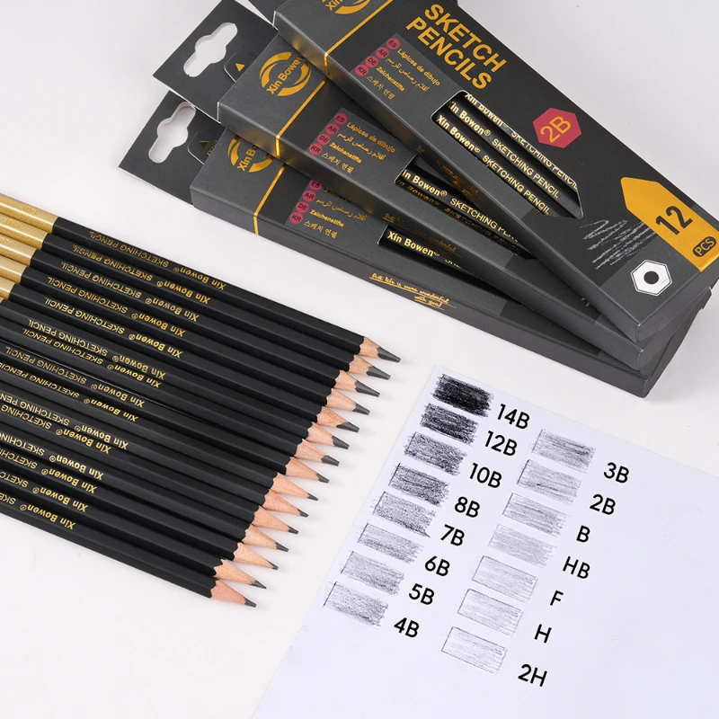 12pcs Poplar Pole Sketching Pencil Set for Beginners Only Painting Hand Drawing 2B-HB Mixed Charcoal Pencil